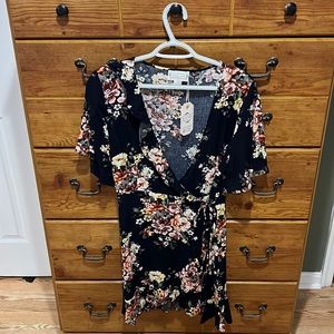 Floral Tie Waist Short Sleeve Dress
